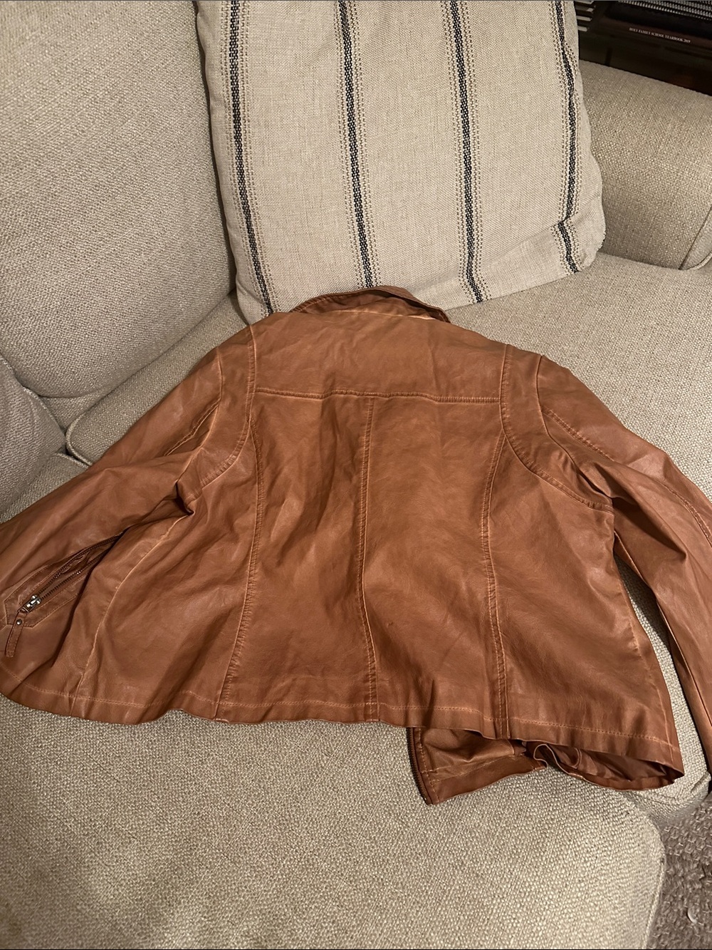 Cognac Brown vegan  friendly pleather Jacket - Picture 4 of 4